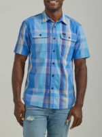 Lee Men Extreme Motion All Purpose Short Sleeve Plaid Button Down Shirt Prep Blue Plaid Clothing 480T901