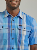 Lee Men Extreme Motion All Purpose Short Sleeve Plaid Button Down Shirt Prep Blue Plaid Clothing 480T901 - Image 3
