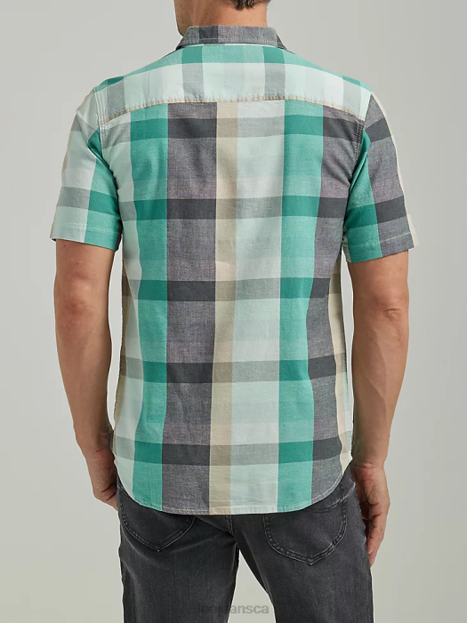 Lee Men Extreme Motion All Purpose Short Sleeve Plaid Button Down Shirt Sea Glass Plaid Clothing 480T900 - Image 2