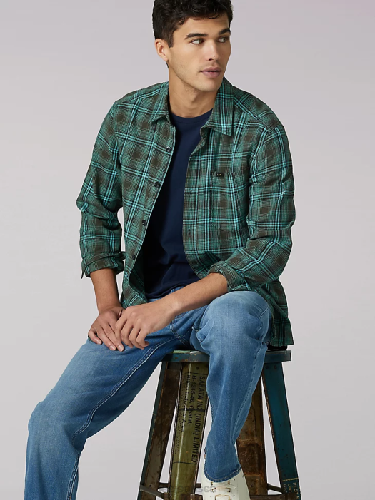 Lee Men Heritage All Purpose Plaid Button Down Shirt Frontier Olive Clothing 480T943 - Image 3