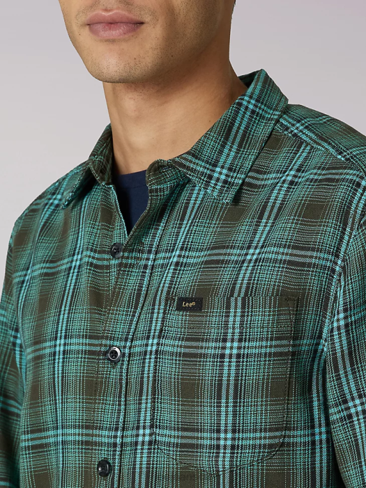 Lee Men Heritage All Purpose Plaid Button Down Shirt Frontier Olive Clothing 480T943 - Image 4