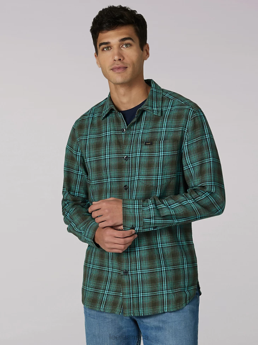 Lee Men Heritage All Purpose Plaid Button Down Shirt Frontier Olive Clothing 480T943 - Image 1