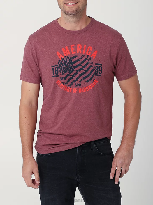 Lee Men Heritage Hardwork Graphic Tee Burgundy Heather Clothing 480T843 - Image 1
