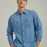 Lee Men Relaxed Fit Denim Worker Shirt Shasta Blue Clothing 480T903