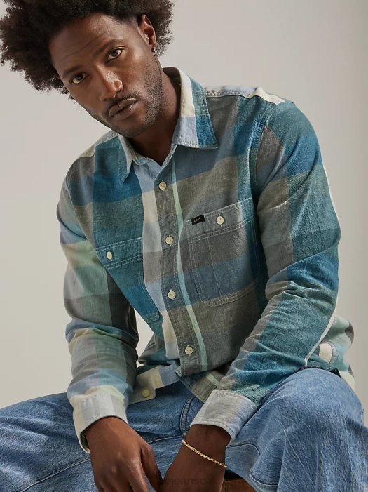 Lee Men Relaxed Fit Plaid Worker Shirt Ecru Clothing 480T910 - Image 3