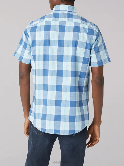 Lee Men Short Sleeve Peached Poplin Buffalo Plaid Shirt Dream Blue Clothing 480T904 - Image 2