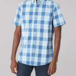 Lee Men Short Sleeve Peached Poplin Buffalo Plaid Shirt Dream Blue Clothing 480T904