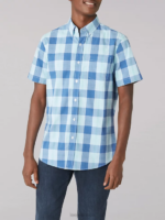 Lee Men Short Sleeve Peached Poplin Buffalo Plaid Shirt Dream Blue Clothing 480T904