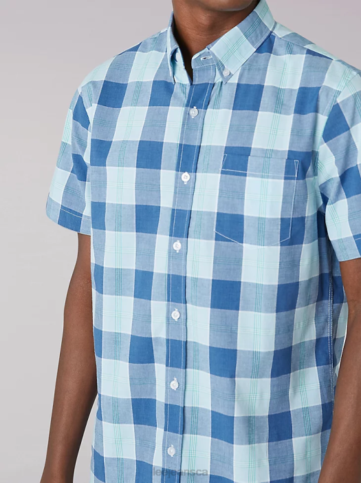 Lee Men Short Sleeve Peached Poplin Buffalo Plaid Shirt Dream Blue Clothing 480T904 - Image 3