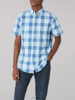 Lee Men Short Sleeve Peached Poplin Buffalo Plaid Shirt Dream Blue Clothing 480T904 - Image 4