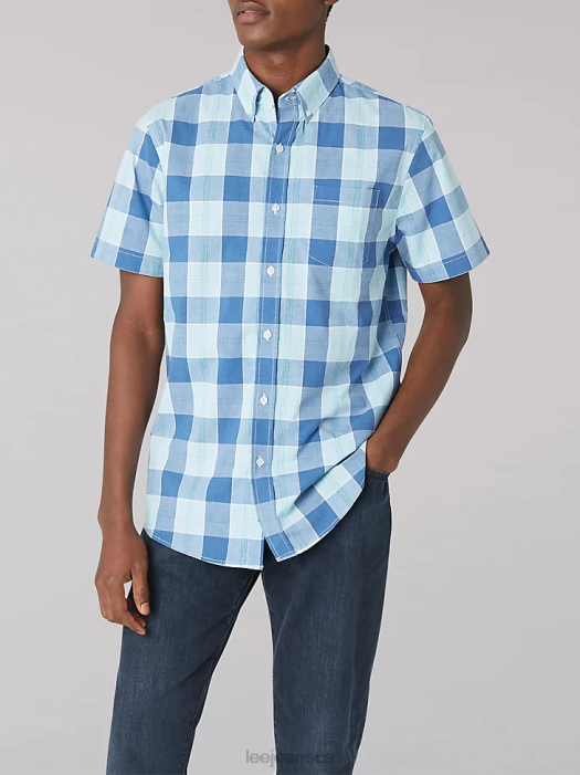 Lee Men Short Sleeve Peached Poplin Buffalo Plaid Shirt Dream Blue Clothing 480T904 - Image 4