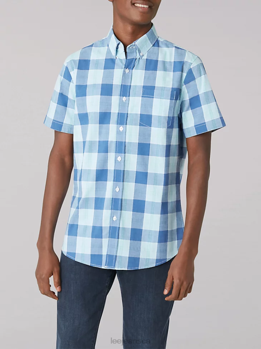 Lee Men Short Sleeve Peached Poplin Buffalo Plaid Shirt Dream Blue Clothing 480T904 - Image 1