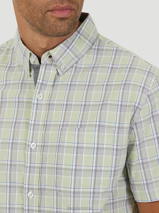 Lee Men Short Sleeve Peached Poplin Woven Gingham Shirt Mist Clothing 480T909 - Image 4