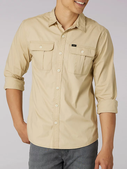 Lee Men Working West Solid Button Down Shirt NY Safari Clothing 480T915 - Image 1
