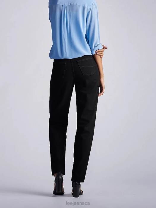 Lee Women 100% Cotton Relaxed Fit Straight Leg Jean Pure Black Clothing 480T11 - Image 2