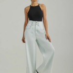 Lee Women Denim High Rise Pleated Wide Leg Jean Solar Bleach Clothing 480T157