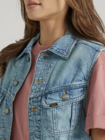 Lee Women Denim Vest Frosted Blue Clothing 480T408 - Image 5