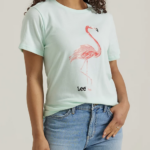 Lee Women Flamingo Graphic Tee Seaglass Heather Clothing 480T343