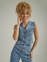Lee Women Freeway of Love Rainbow Denim Vest Blue Clothing 480T412 - Image 5