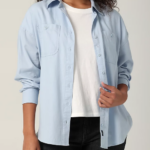Lee Women Frontier Button Down Shirt Shy Blue Clothing 480T398