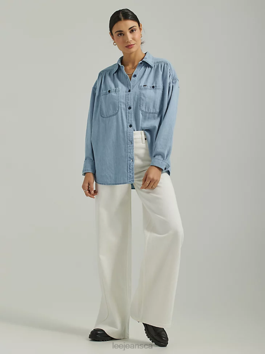 Lee Women Frontier Shirred Button Down Shirt Blue Media Clothing 480T395 - Image 5