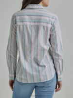 Lee Women Legendary All Purpose Stripe Button Down Shirt Fort Green Stripe Clothing 480T400 - Image 2