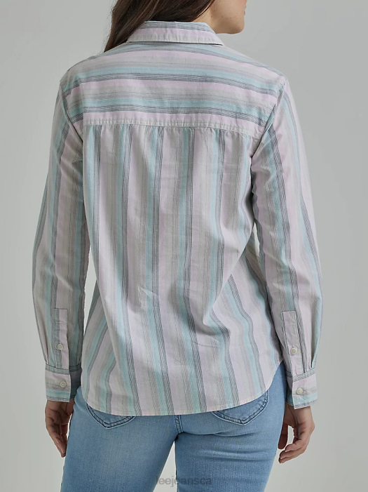 Lee Women Legendary All Purpose Stripe Button Down Shirt Fort Green Stripe Clothing 480T400 - Image 2
