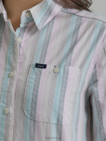 Lee Women Legendary All Purpose Stripe Button Down Shirt Fort Green Stripe Clothing 480T400 - Image 3