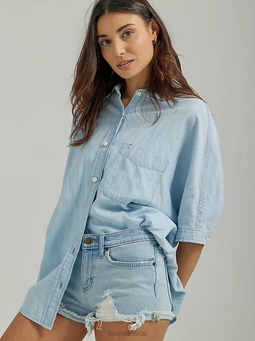 Lee Women Relaxed One Pocket Button Down Shirt Foam Clothing 480T399 - Image 1