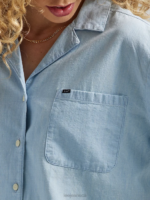 Lee Women Short Sleeve Souvenir Crop Button Down Shirt Through The Rinse Clothing 480T396 - Image 3