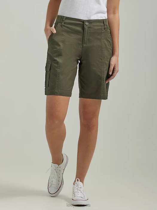 Lee Women Ultra Lux with Flex-to-Go Relaxed Cargo Bermuda Frontier Olive Clothing 480T254 - Image 1