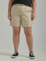 Lee Women Ultra Lux with Flex-to-Go Relaxed Cargo Bermuda (Plus) Pioneer Beige Clothing 480T266