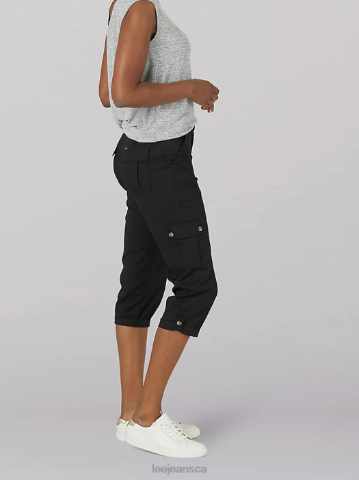 Lee Women Ultra Lux with Flex-to-Go Relaxed Cargo Capri Black Clothing 480T435 - Image 3