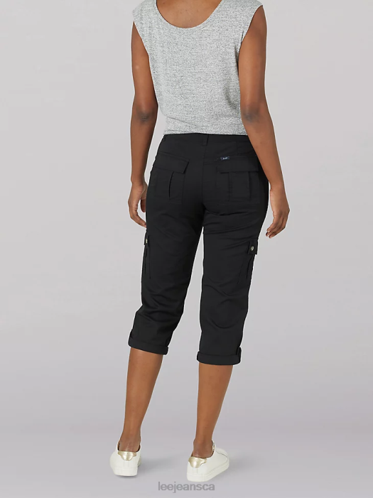 Lee Women Ultra Lux with Flex-To-Go Relaxed Cargo Capri (Petite) Black Clothing 480T460 - Image 2