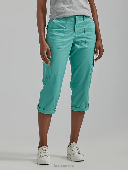 Lee Women Ultra Lux with Flex-To-Go Relaxed Cargo Capri (Petite) Dusty Jade Clothing 480T457 - Image 1
