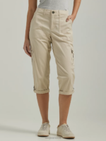 Lee Women Ultra Lux with Flex-to-Go Relaxed Cargo Capri Pioneer Beige Clothing 480T436