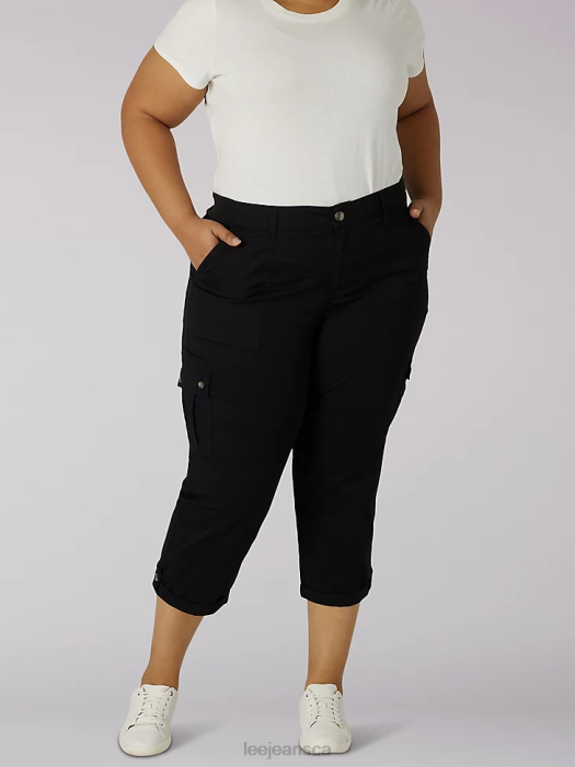 Lee Women Ultra Lux with Flex-To-Go Relaxed Cargo Capri (Plus) Black Clothing 480T450 - Image 1