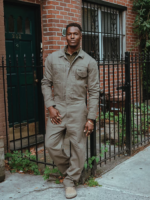Lee x The Brooklyn Circus Men Herringbone Pleated Union-All Muted Olive Clothing 480T1153 - Image 2